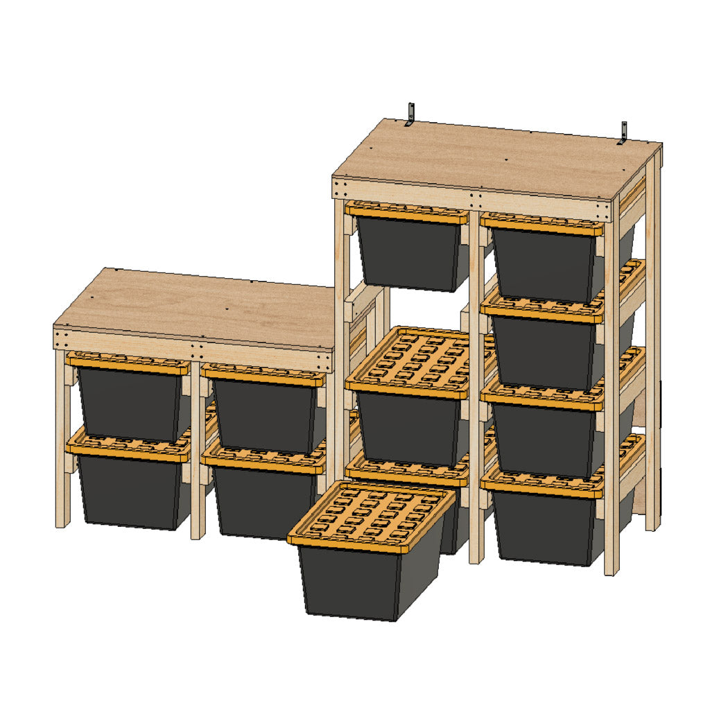 angled view of combo plan showing 1 tote removed