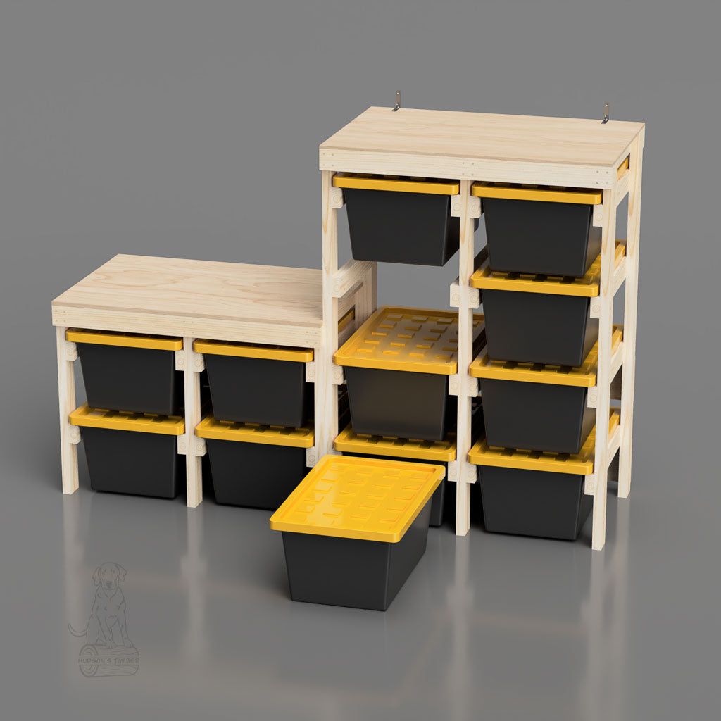 27 gallon tote rack workbench that holds 12