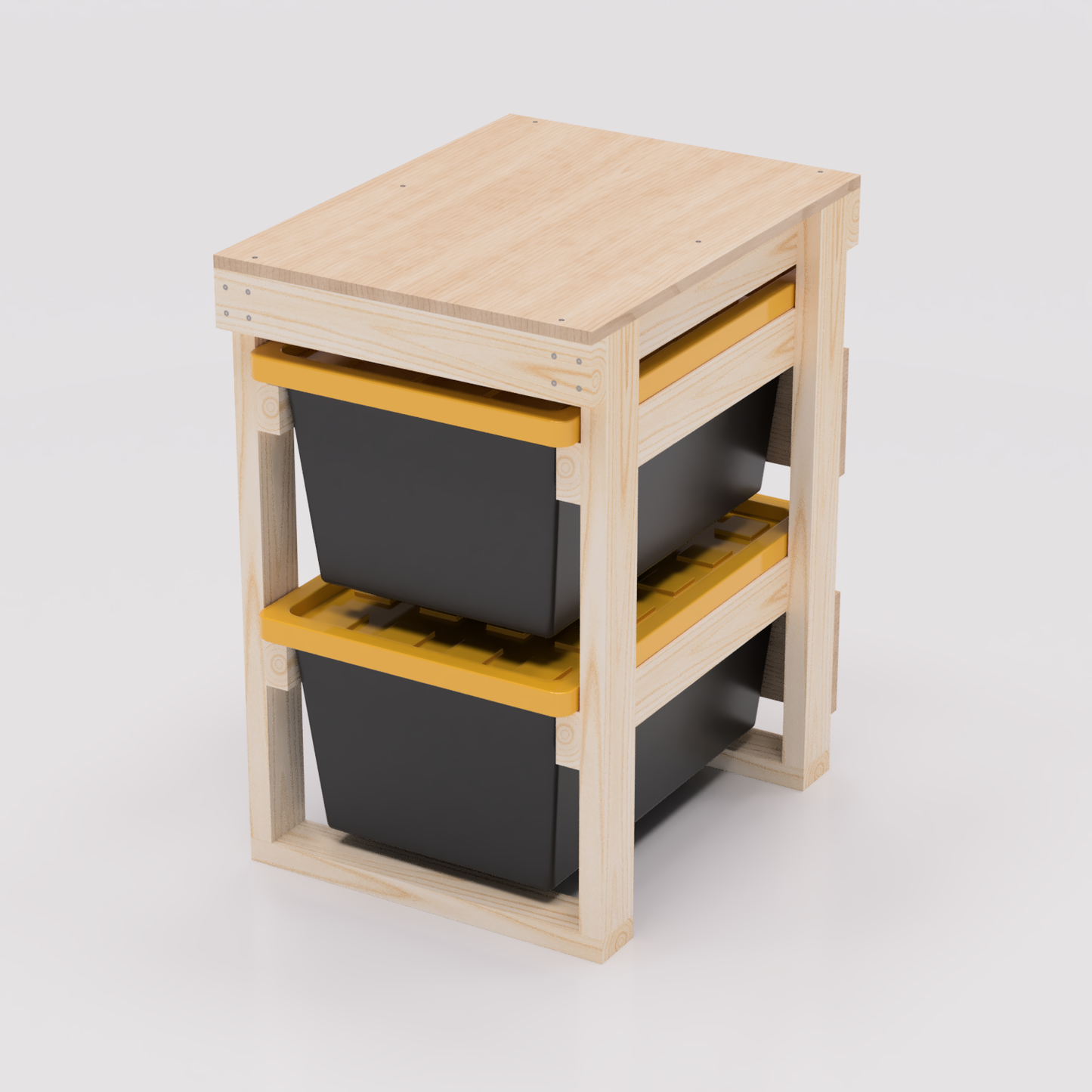 1x2 27 gallon tote storage workbench pdf plans that hold 2 totes. Compatible with most brands including Lowes, Home Depot, Costco, Sams, Menards, etc.