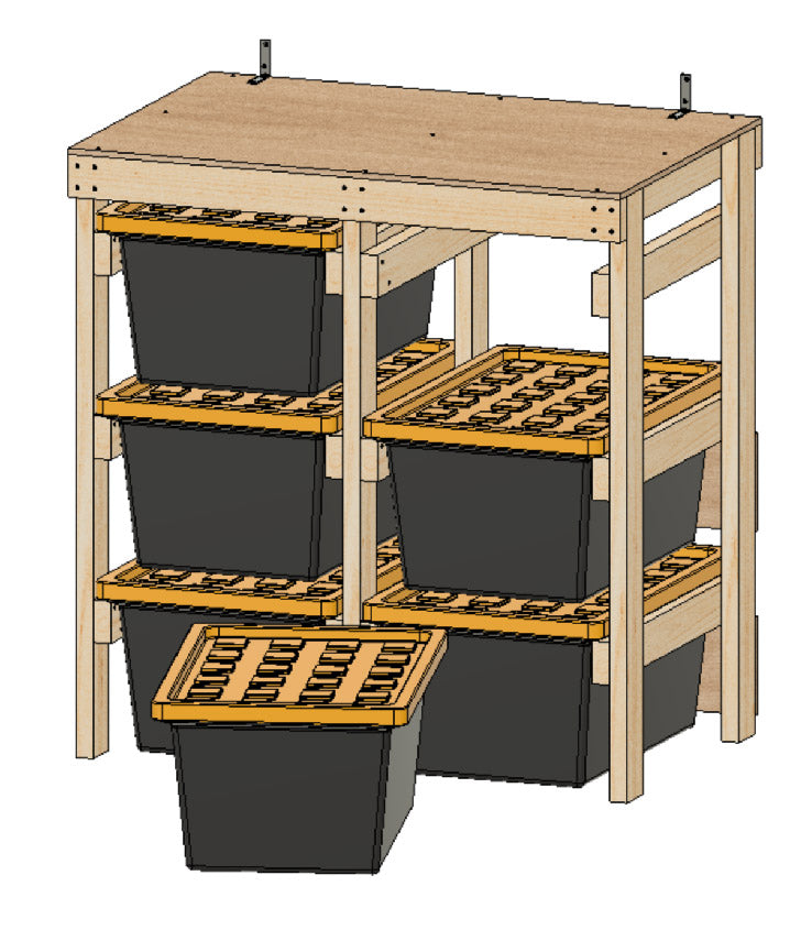 27 gallon tote rack with one removed