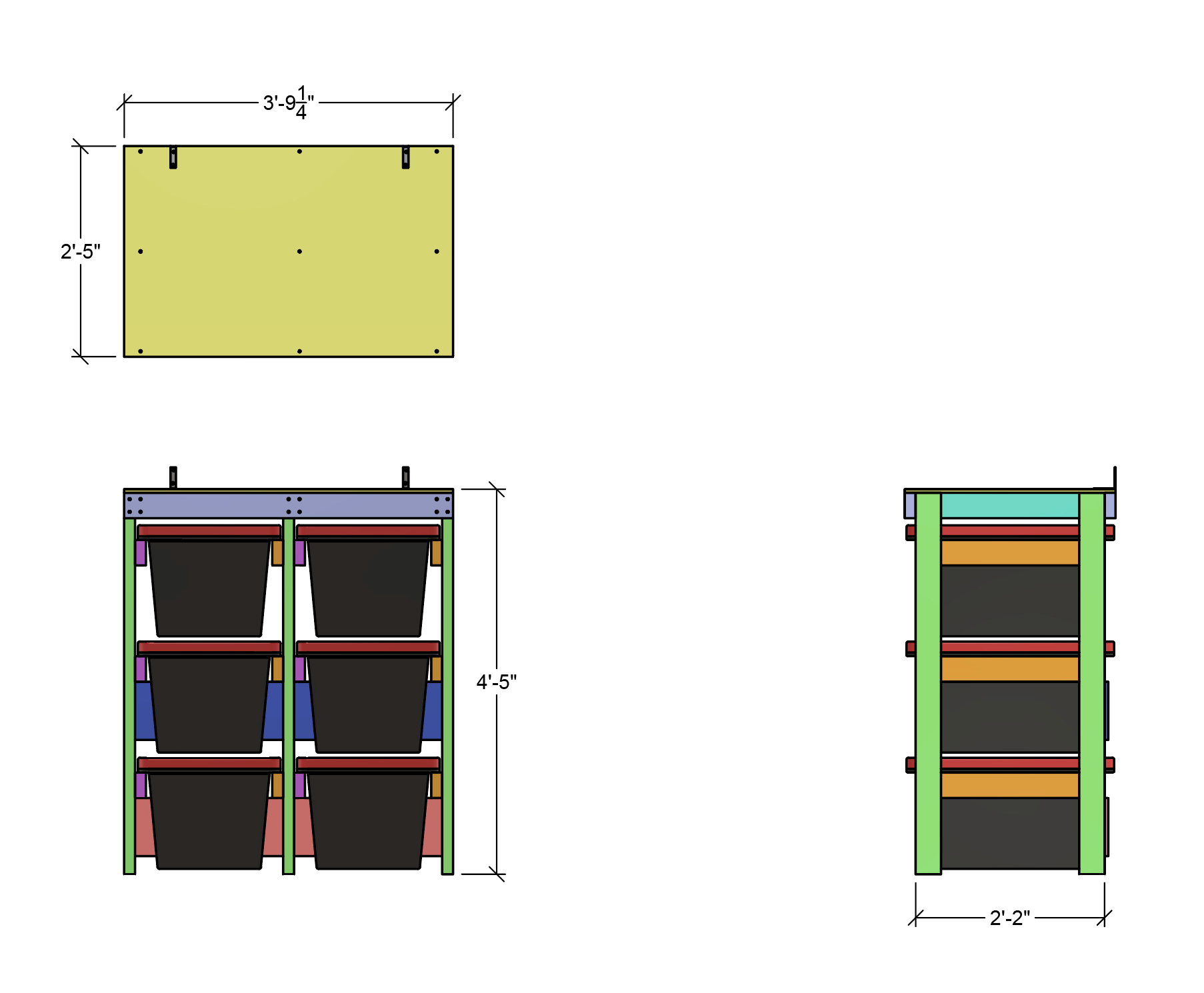 Dimensions for 2x3 HDX Tote Rack