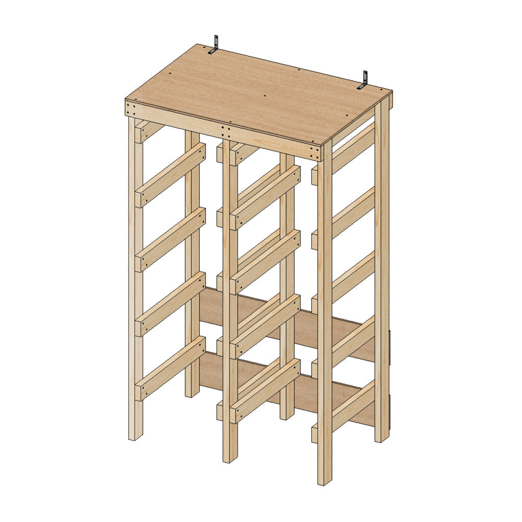 2x4 assembled view of tote rack without totes in place.