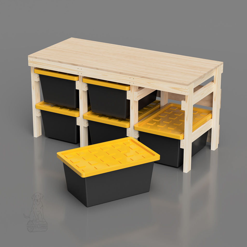 27 gallon tote rack workbench that holds 6 lowes totes