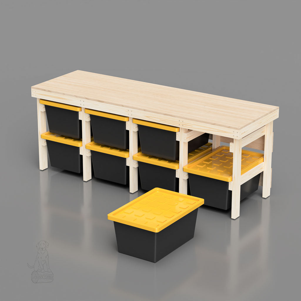 27 gallon tote rack workbench that holds 8 lowe's totes