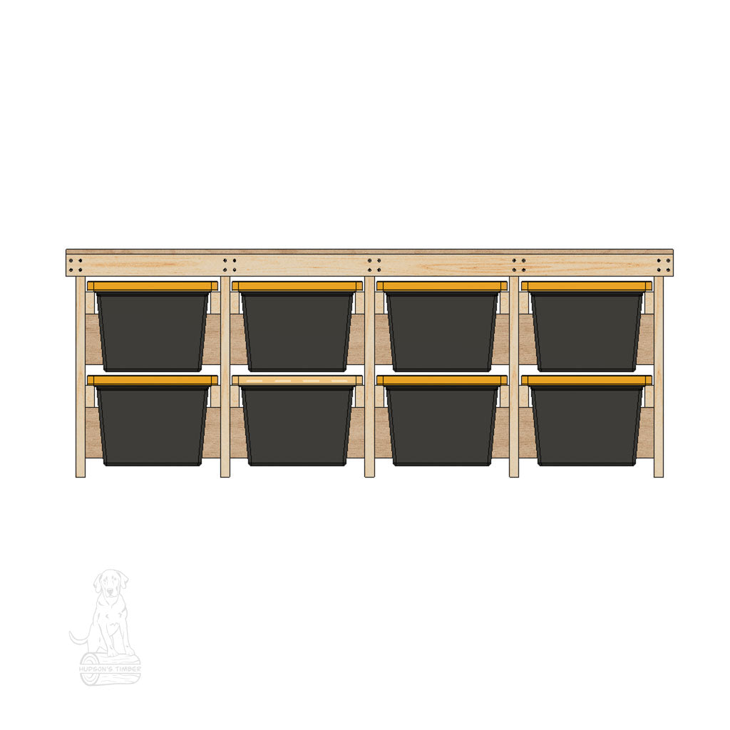 front view of tote rack workbench