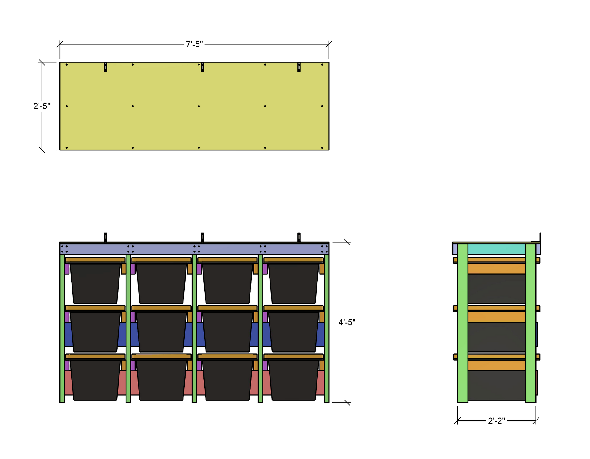dimensions for 12 tote rack