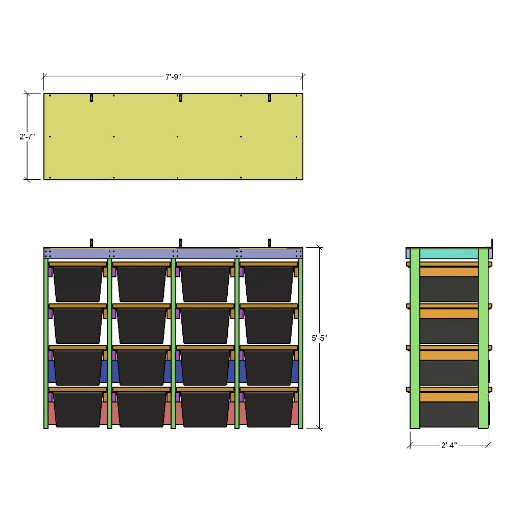 Dimensions for 27 gallon tote rack holding 16 totes