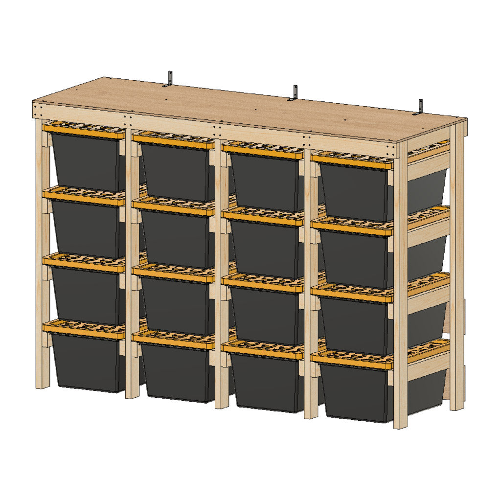 angled view of tote rack with wall tip brackets