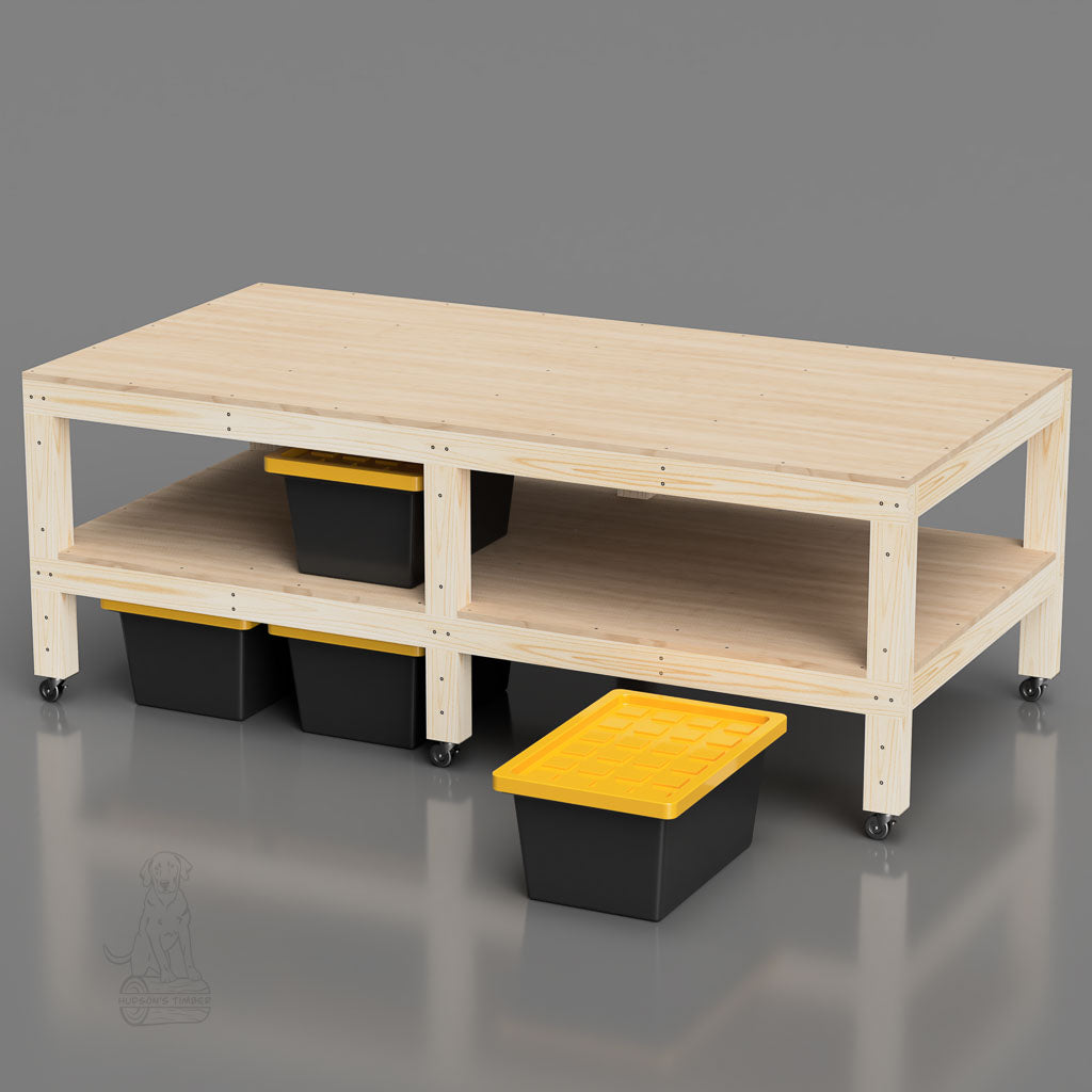 4x8 mobile workbench that designed to fit 17 gallon totes