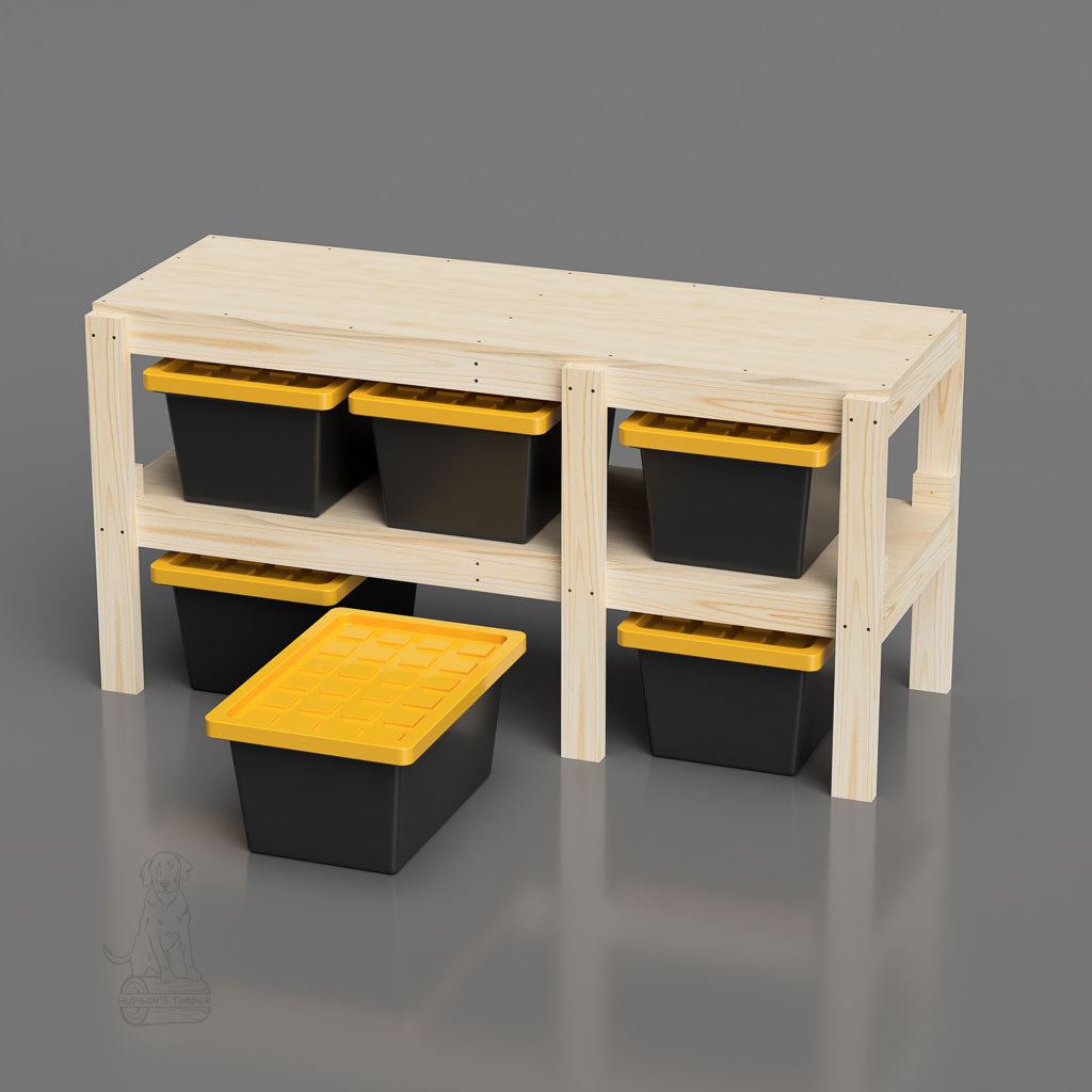 17 gallon tote workbench that is 6 feet long