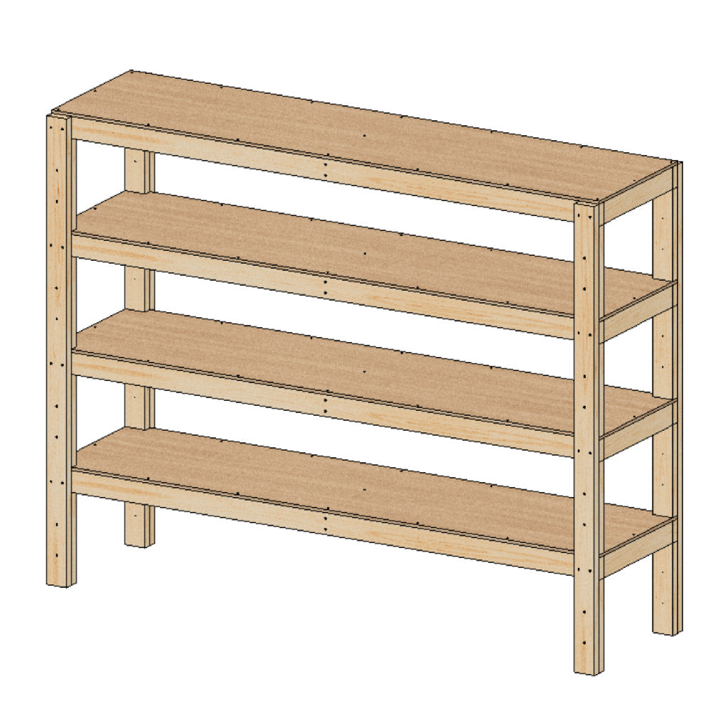 empty view of 8ft storage shelves built from pdf plans