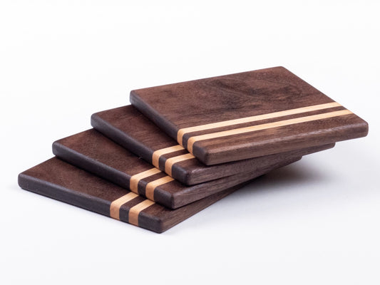 Walnut Coasters with Maple Stripe Set of 4