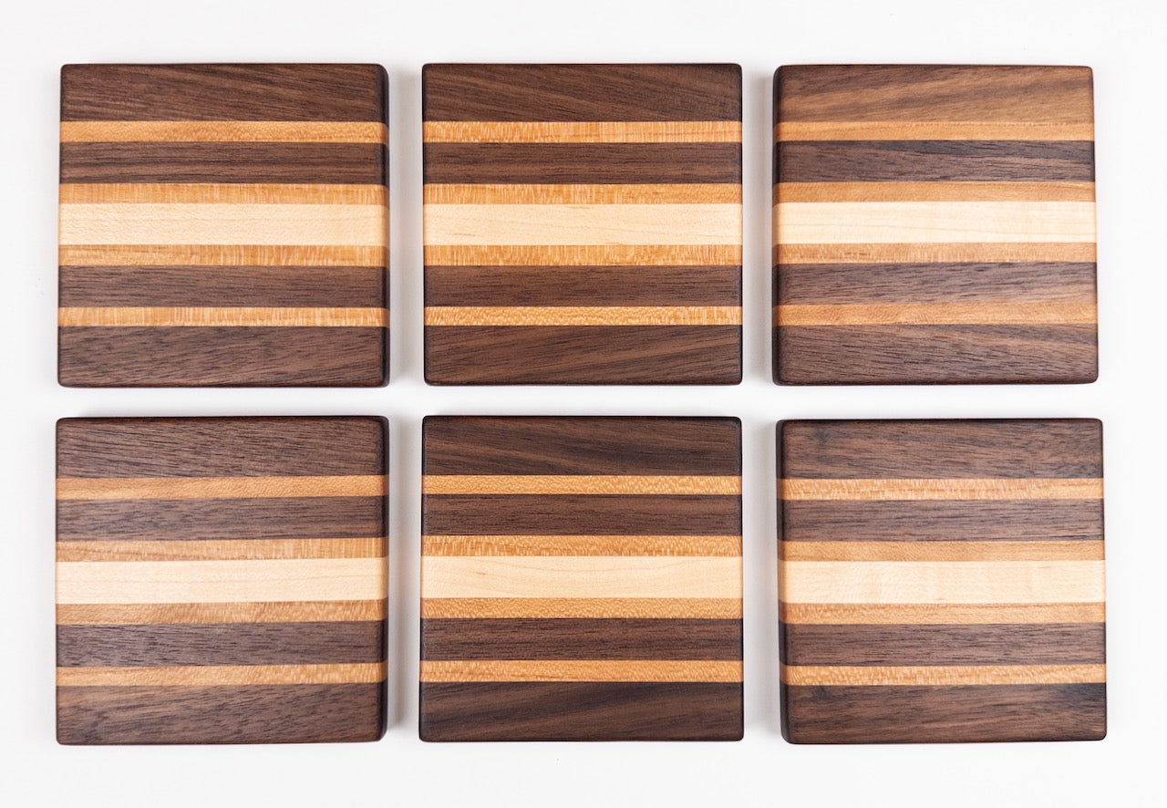 6 piece set of hardwood coasters