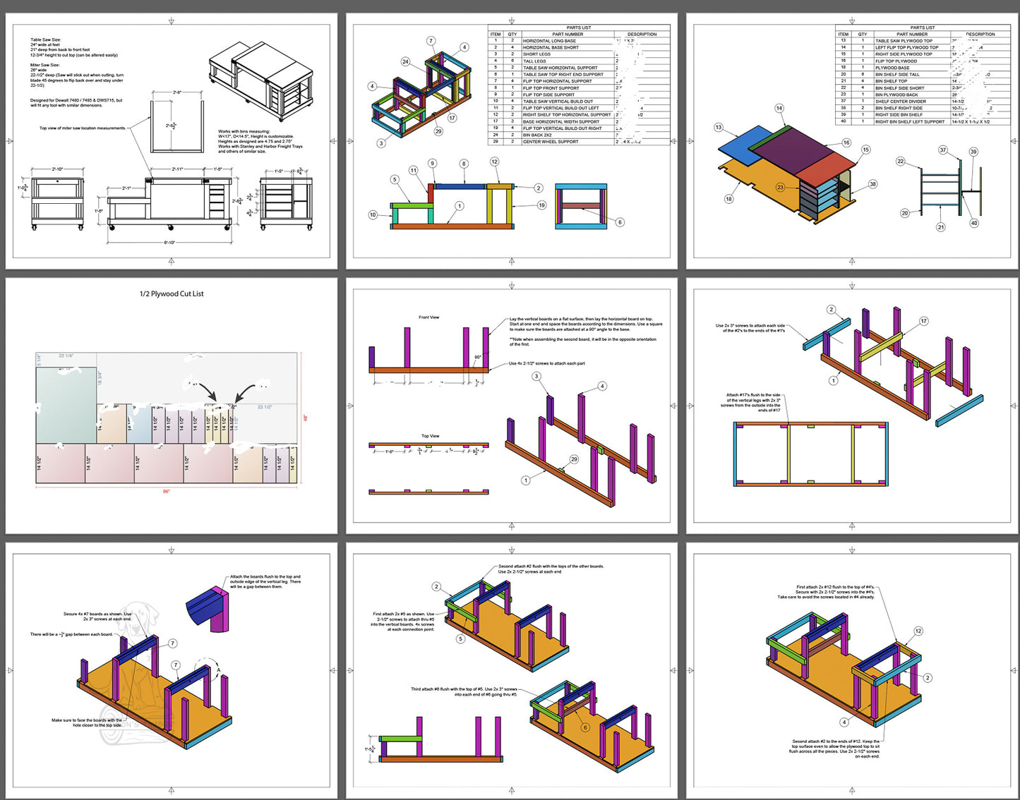 Sample instructions for 2 tool flip top workbench