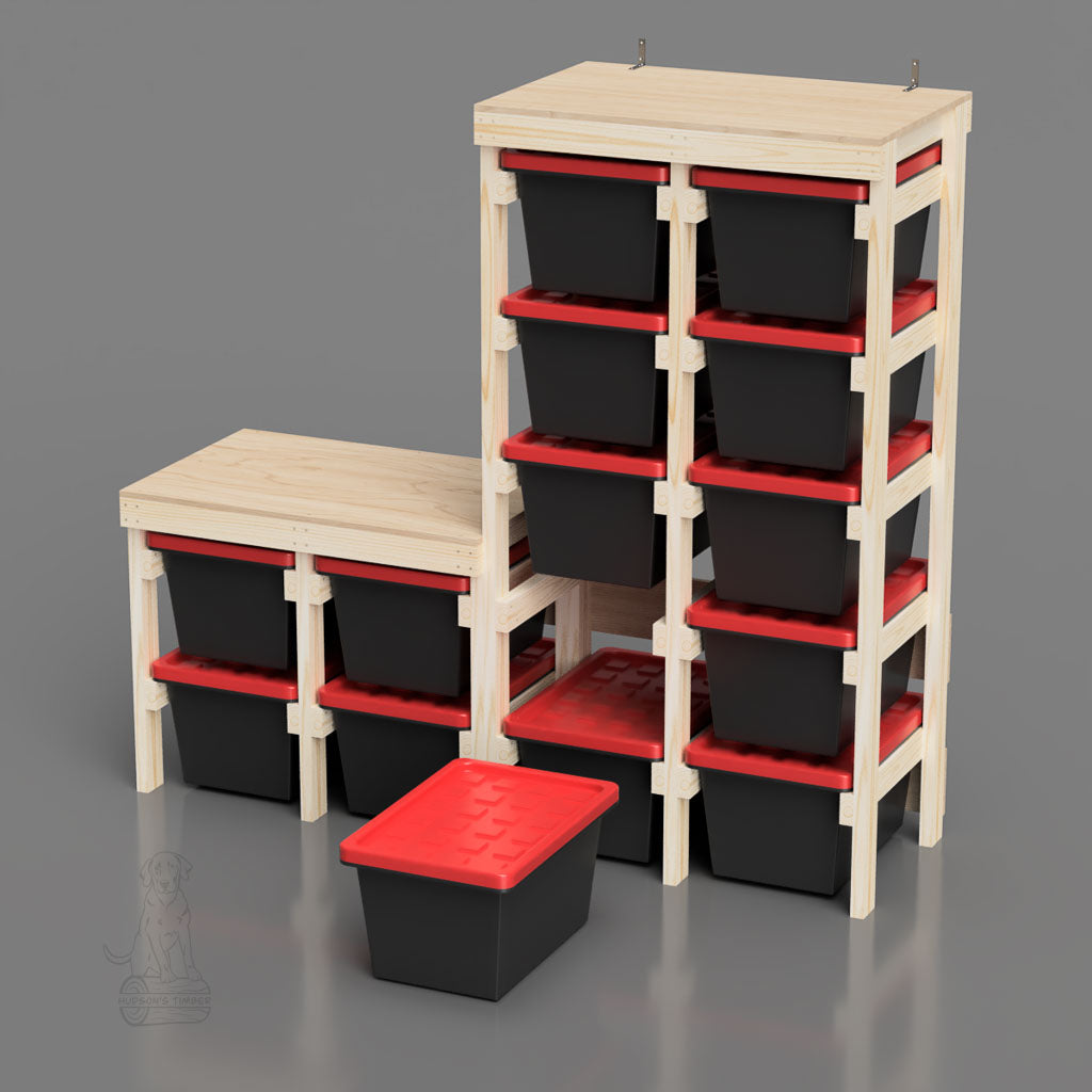 27 gallon tote rack workbench that holds 14 hdx