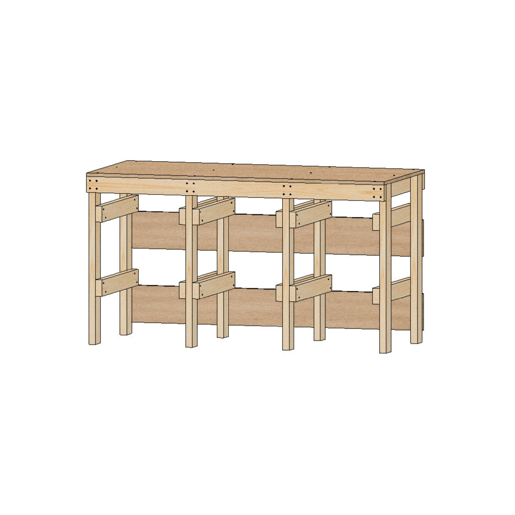 front view of tote rack workbench without totes