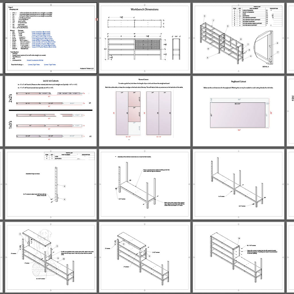 sample instructions for shelving with built in work bench