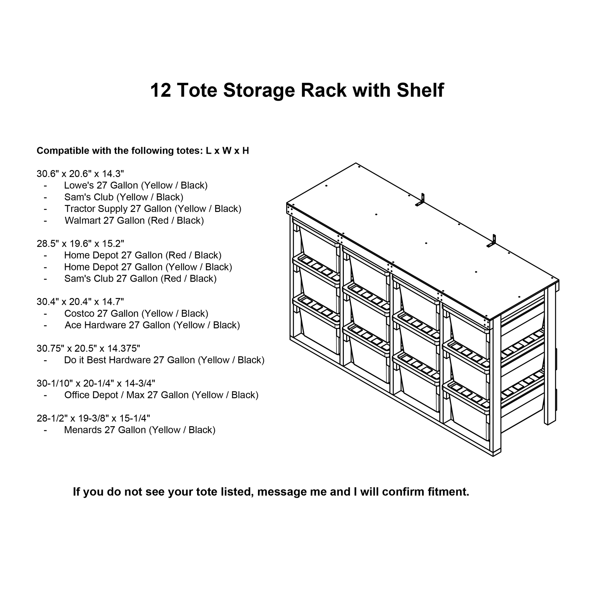 27 gallon tote storage rack compatibility list