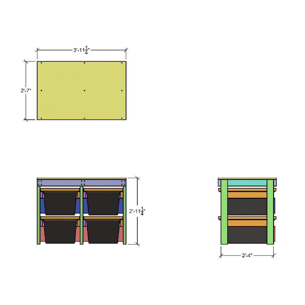 Dimensions for tote workbench holding 4
