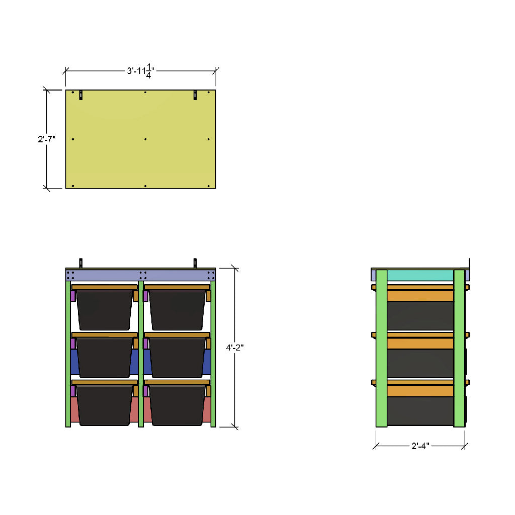 dimensions for 6 tote rack with tip brackets