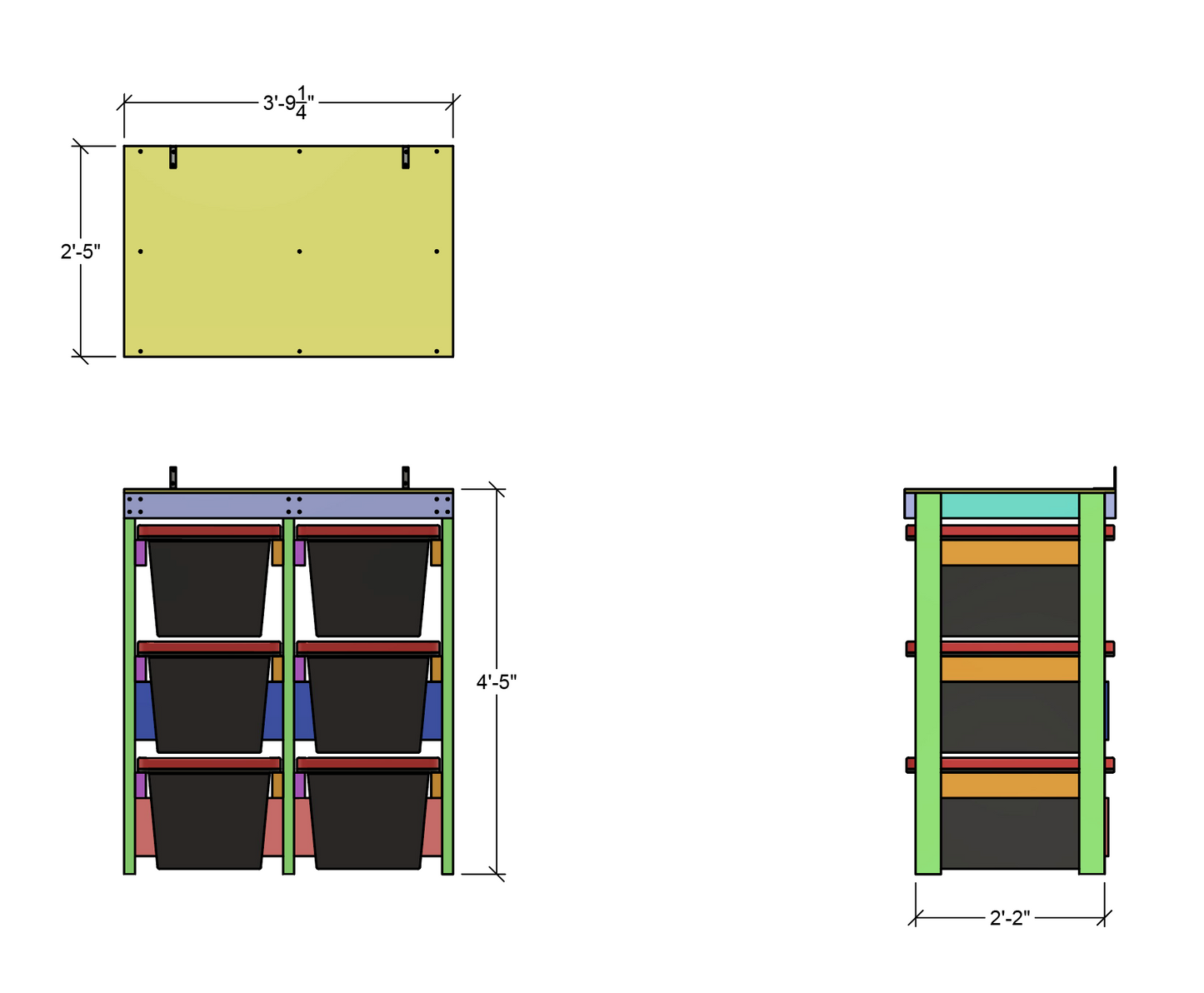 Dimensions for 2x3 HDX Tote Rack