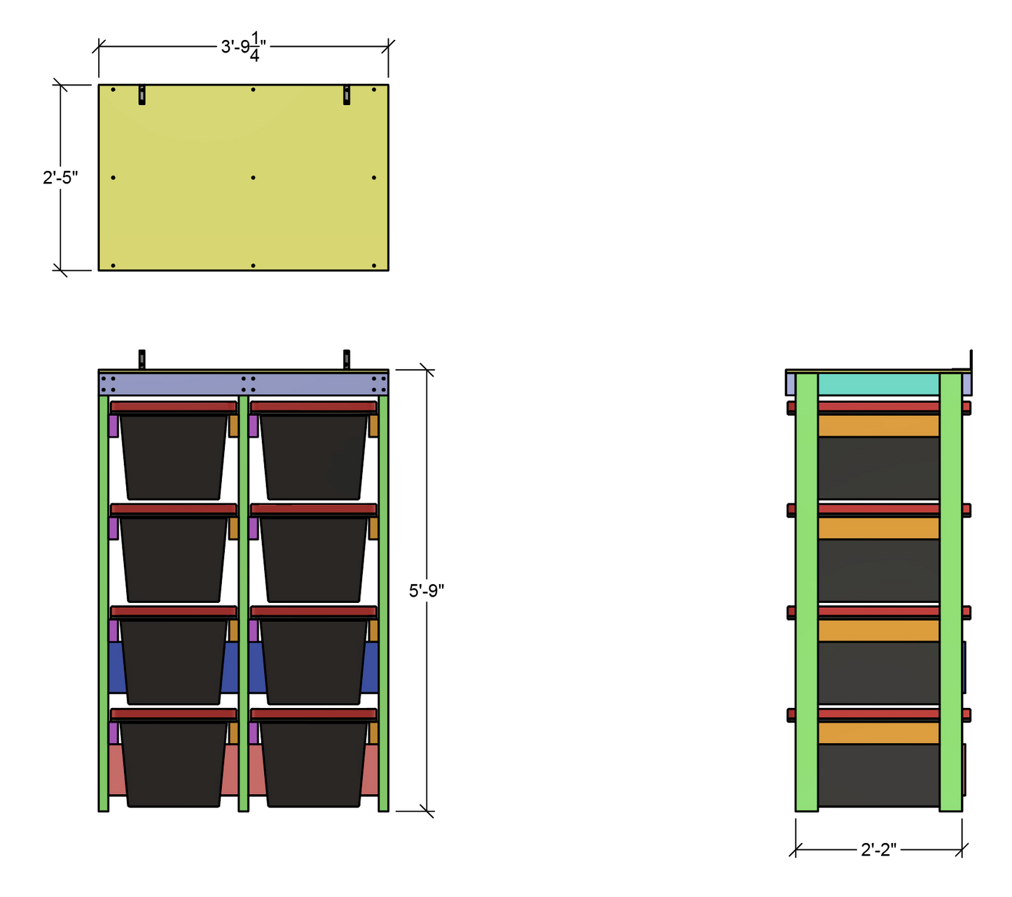 dimensions for 27 gallon tote rack