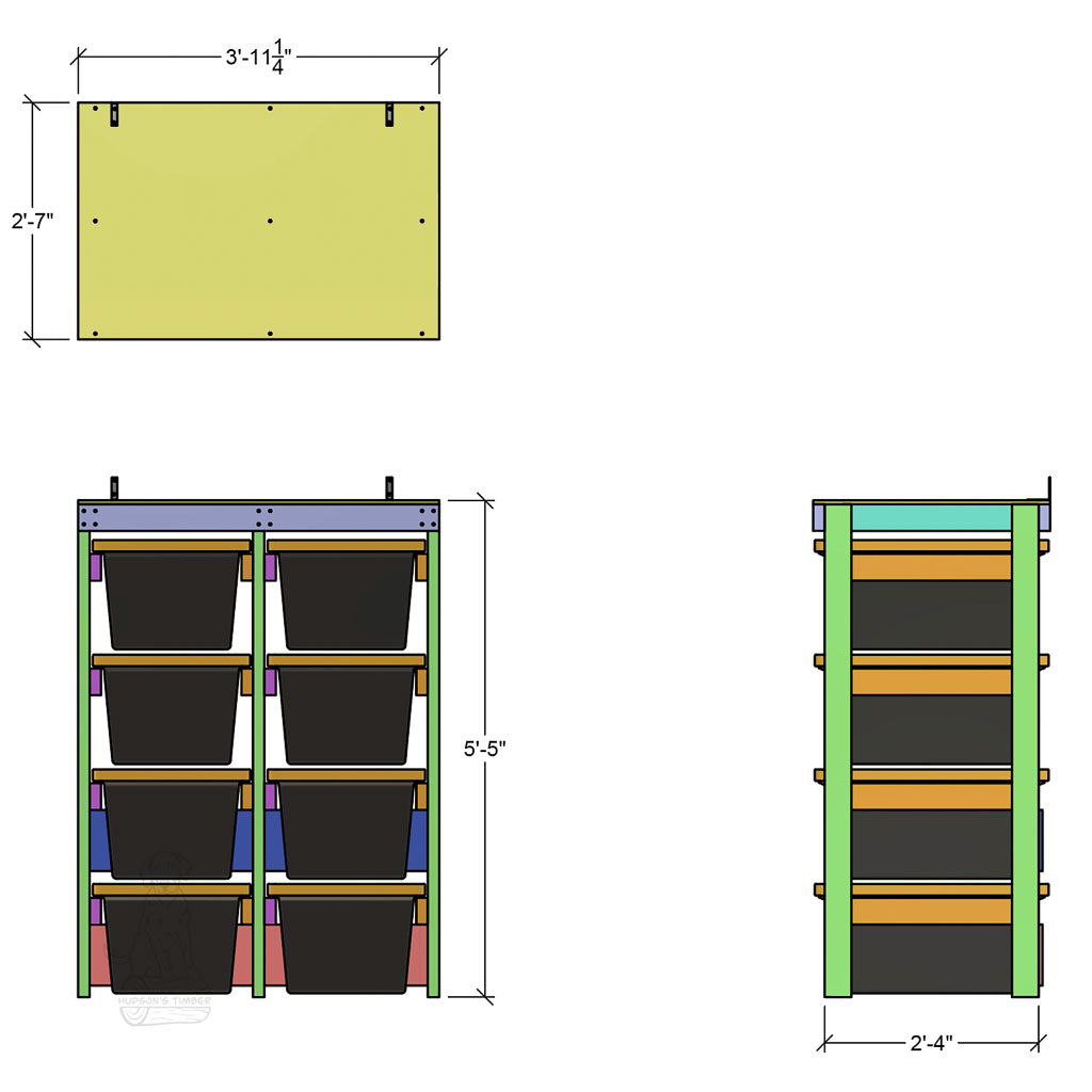 Dimensions for tote rack that holds 8