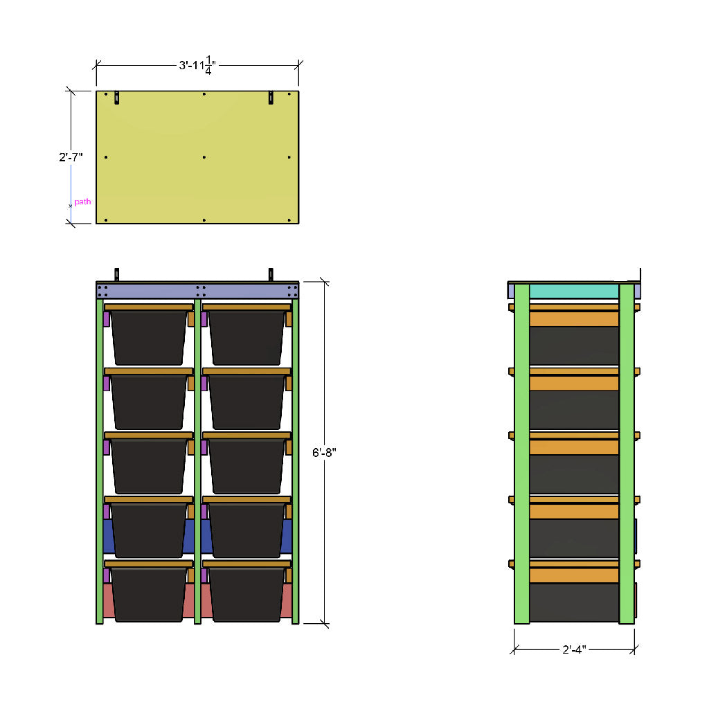 Dimensions overall for plans to build a 27 gallon tote rack that holds 10 totes
