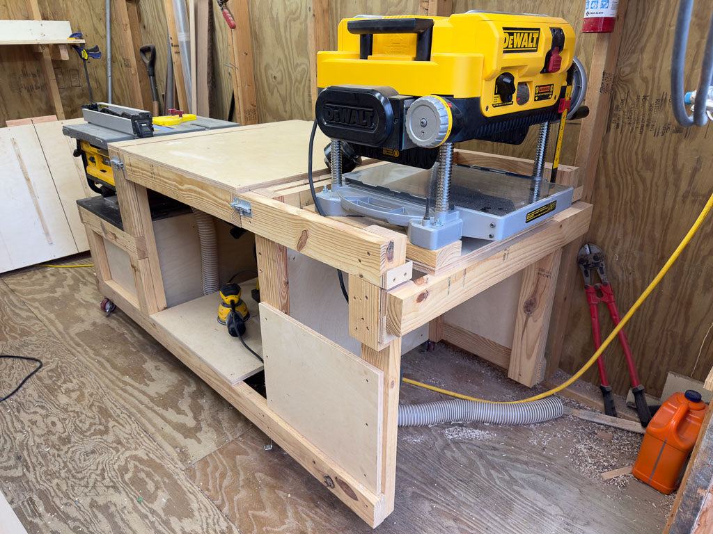 Flip Top Workbench shown with planer in use