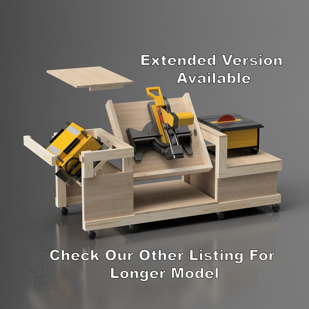 Flip top workbench compact model shown with note for extended model being available
