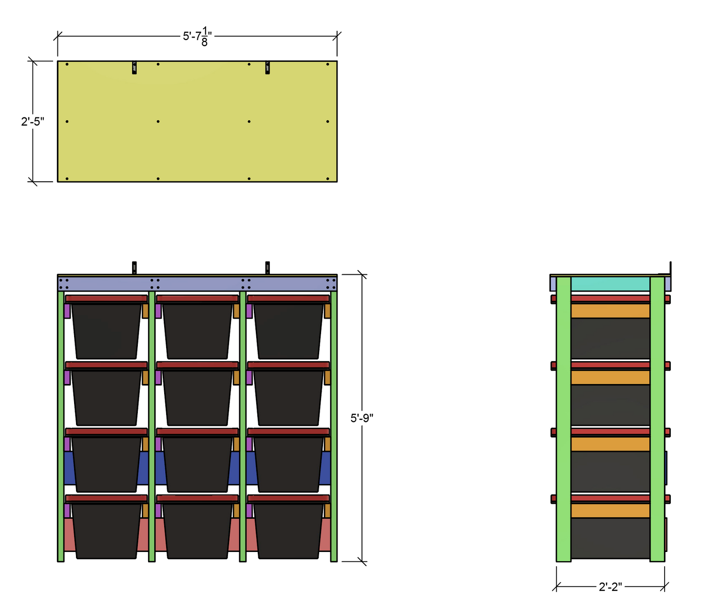 dimensions for tote rack that is 3 totes wide and 4 tall
