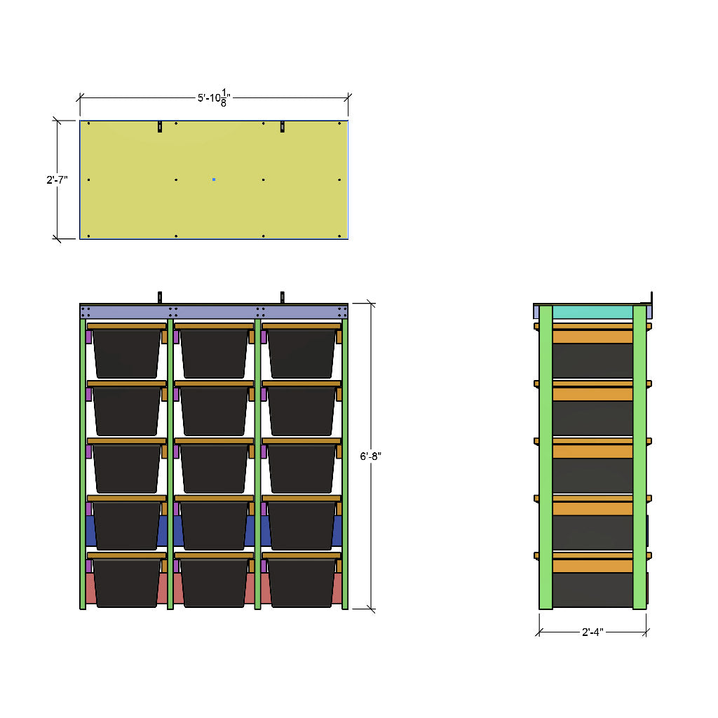 dimensions for tote rack that holds 15 totes