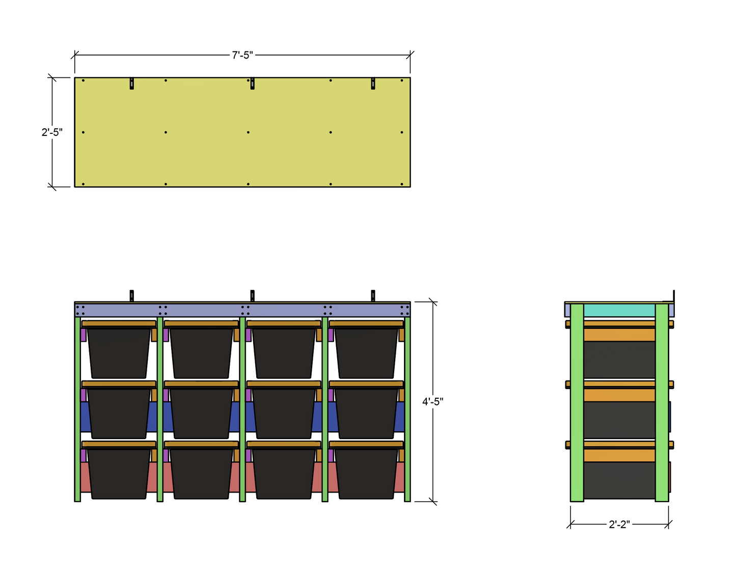 dimensions for 12 tote rack