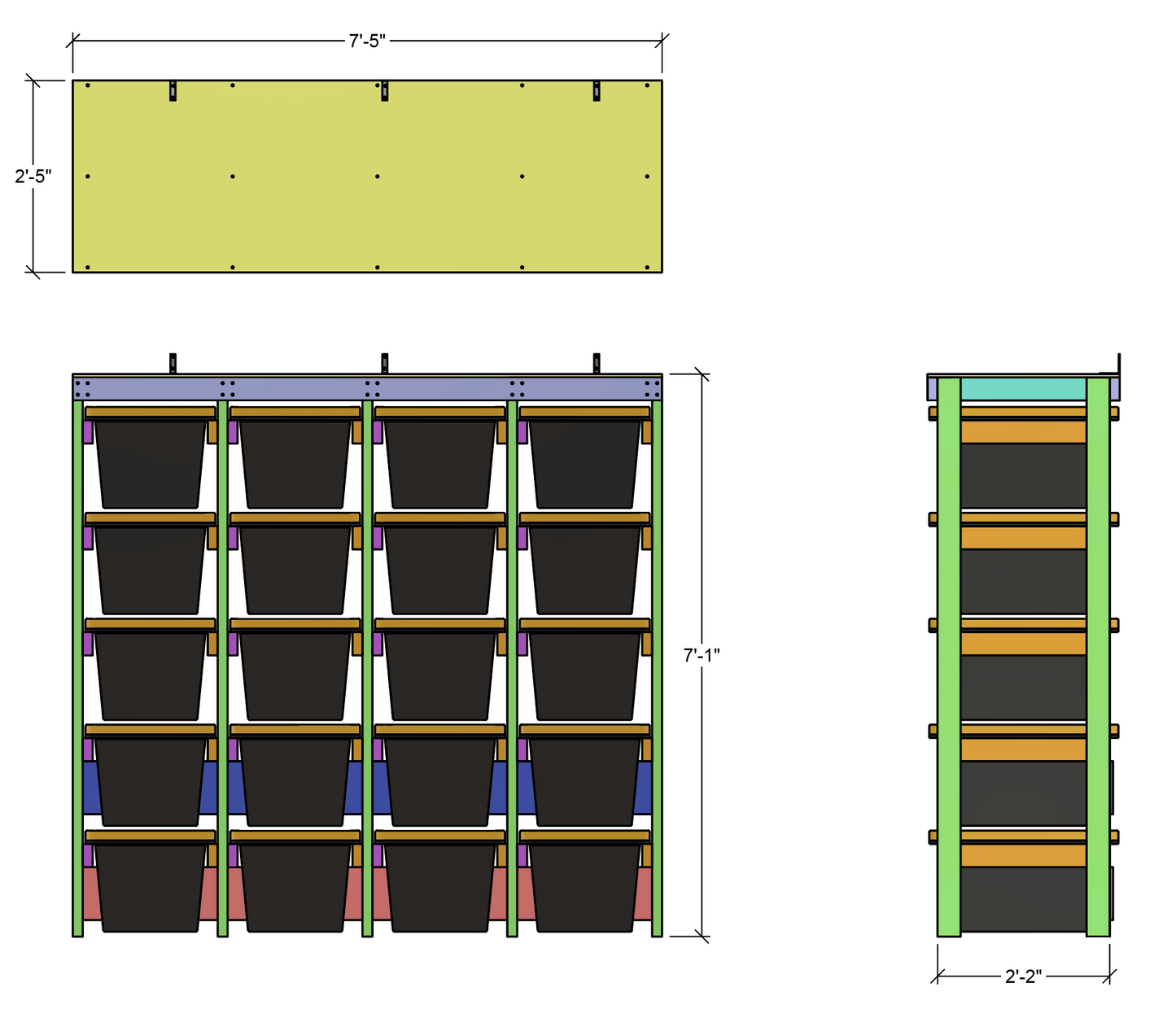 dimensions for tote rack