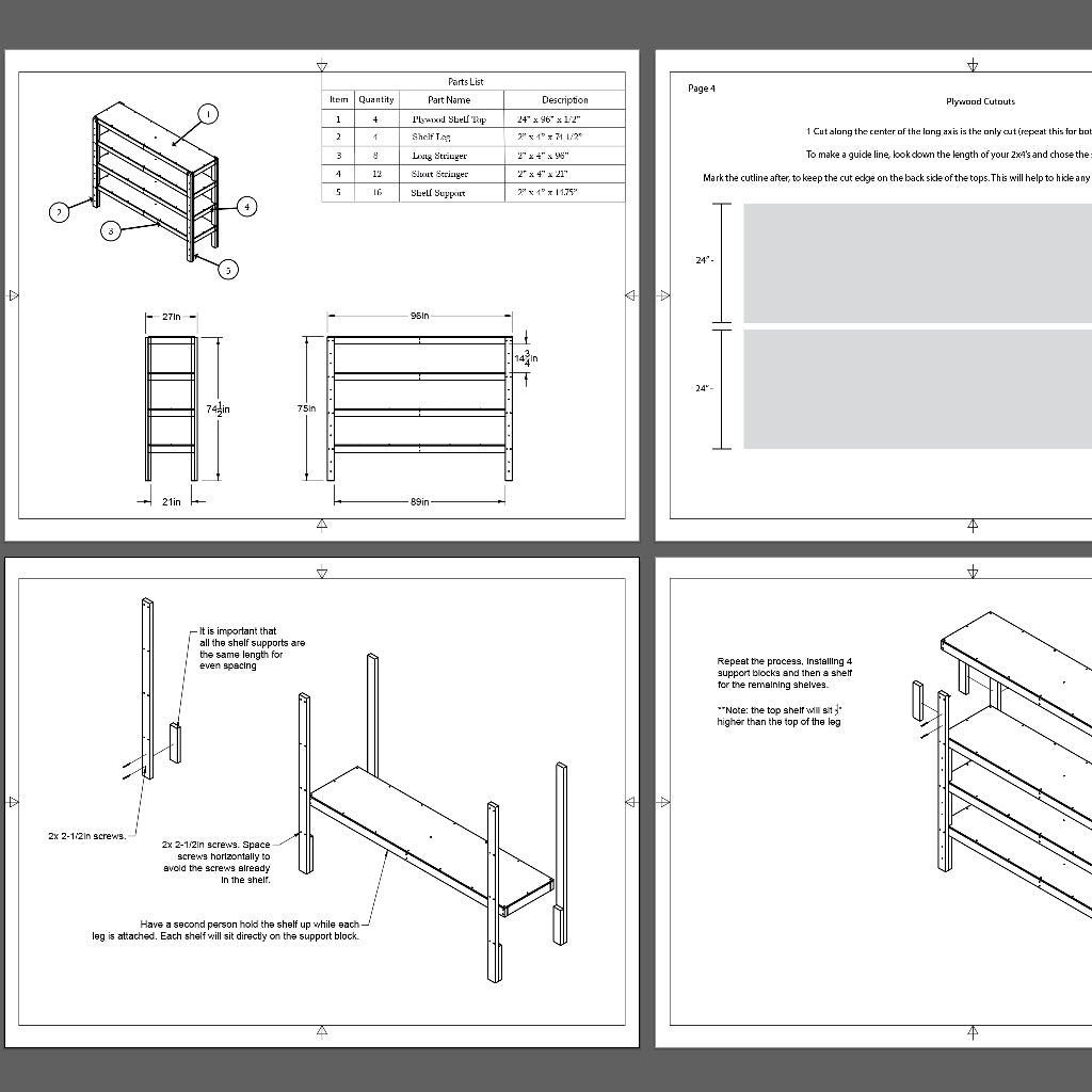 sample instruction page from 8 foot storage shelves