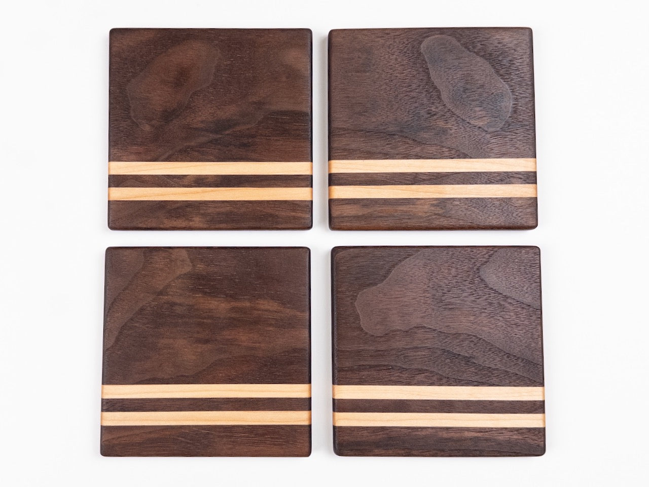 Walnut Hardwood Coasters with Maple Stripe