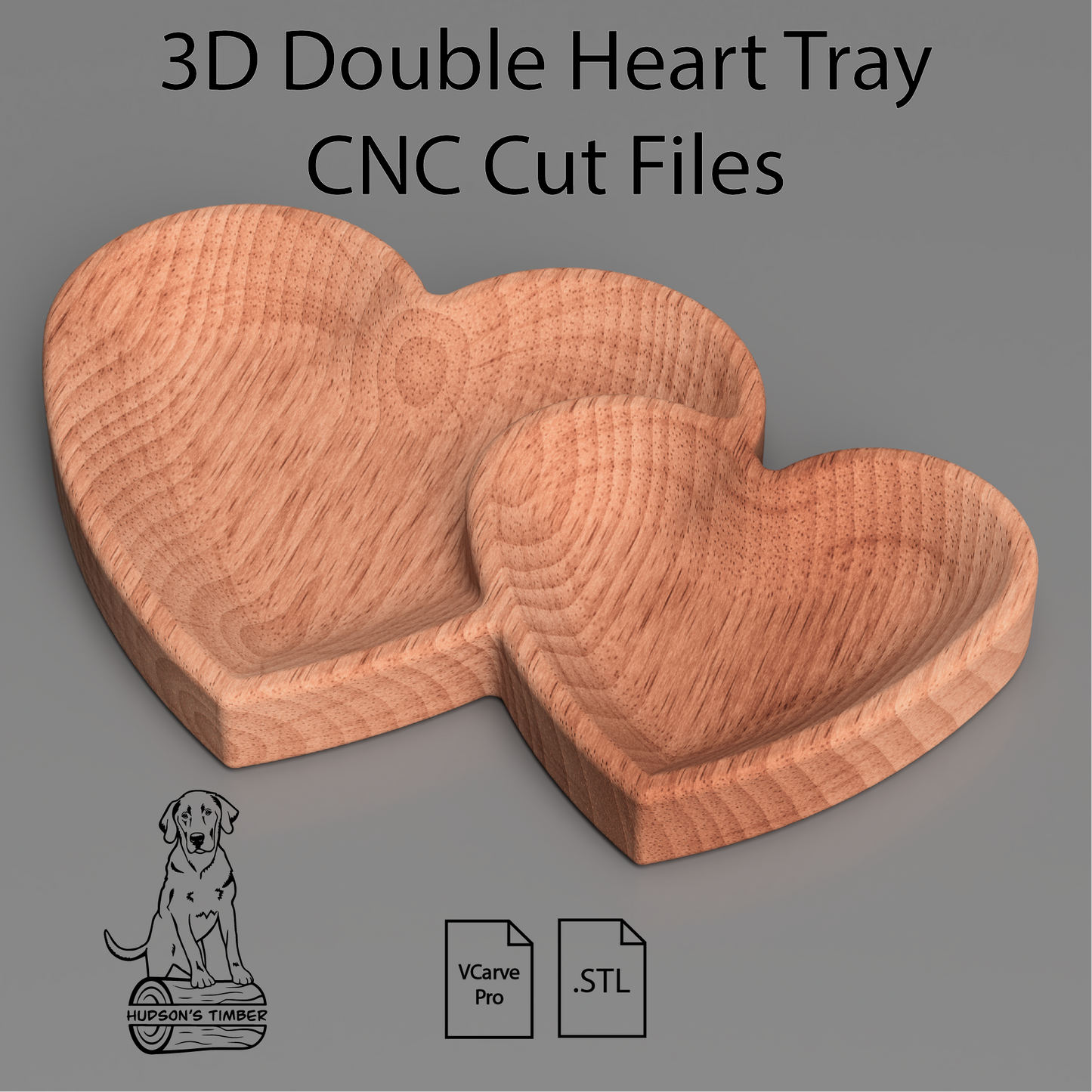 double heart tray available in vcarve crv format as well as stl