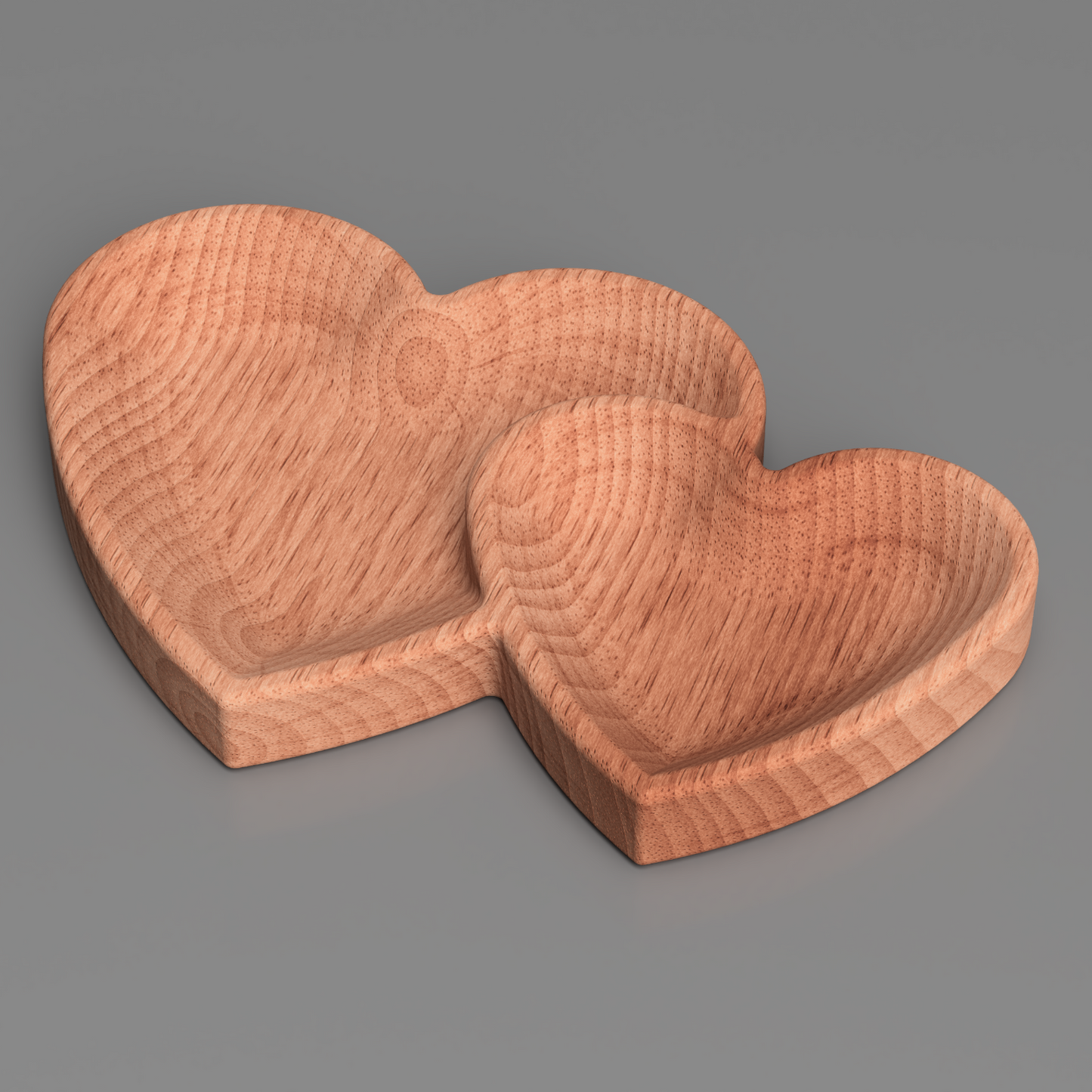 cnc tray design of 2 nested hearts with 3d cut toolpath