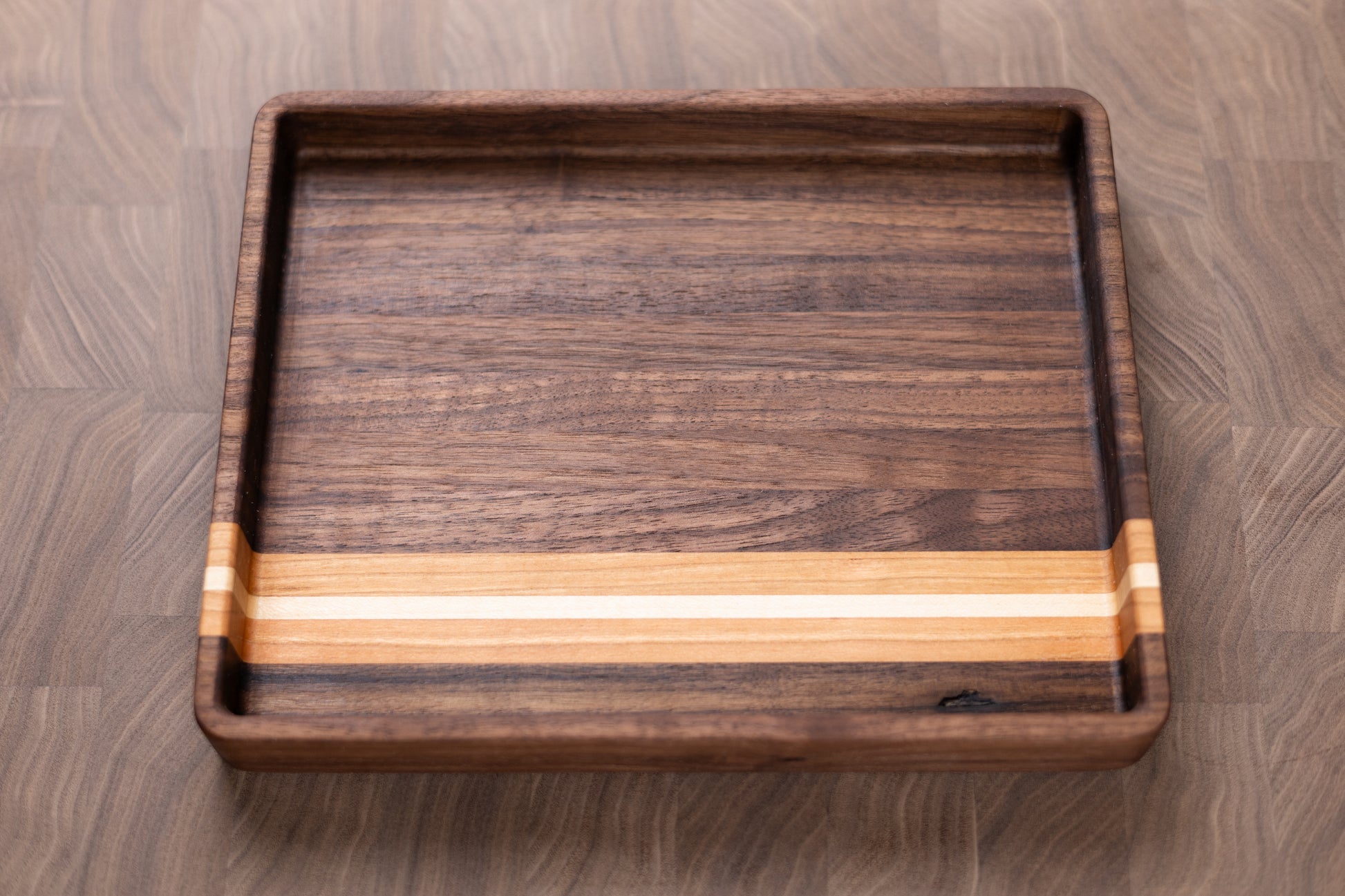 Hardwood Valet Tray with Maple and Cherry Stripes