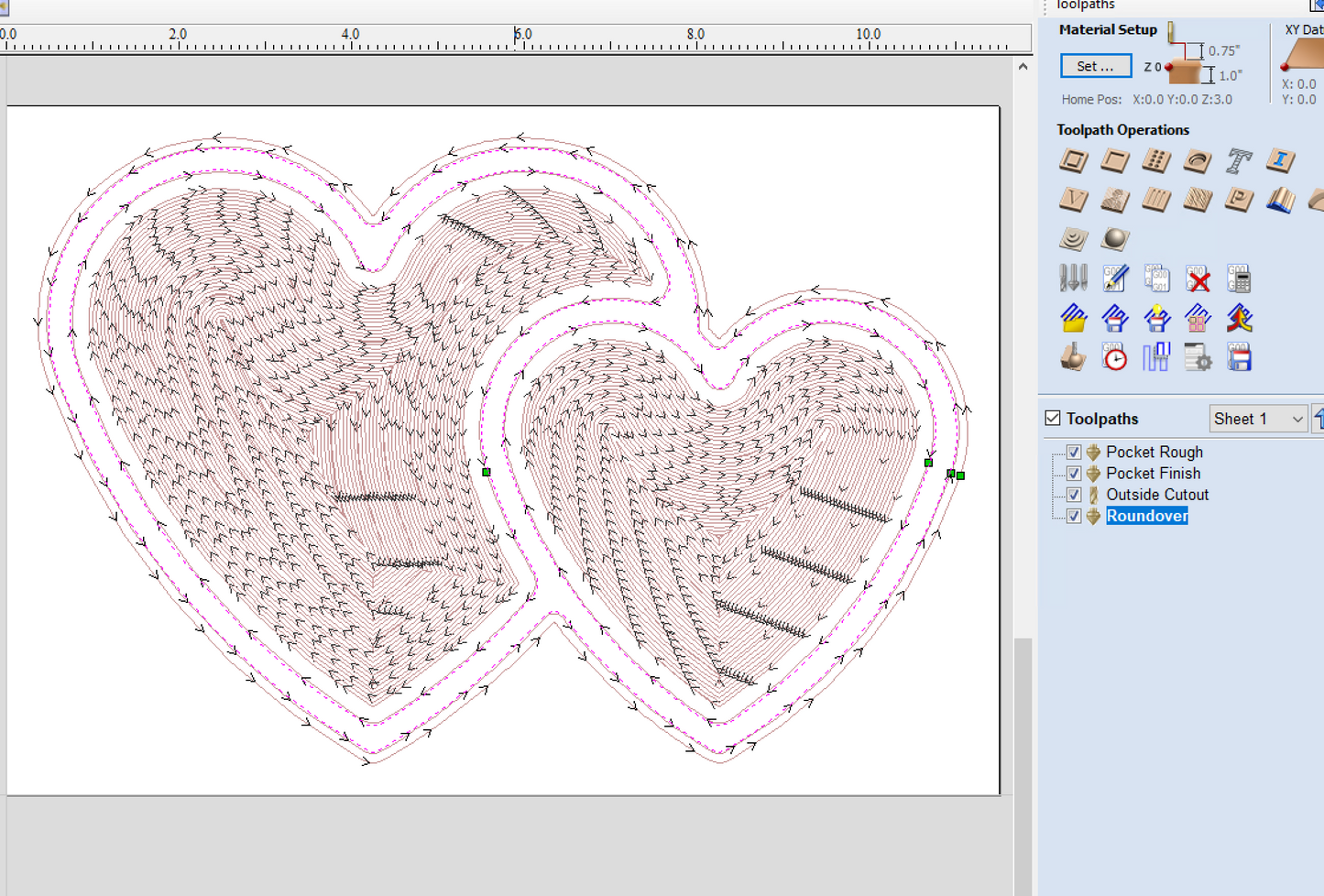 Double Heart vcarve vectric Tool Paths