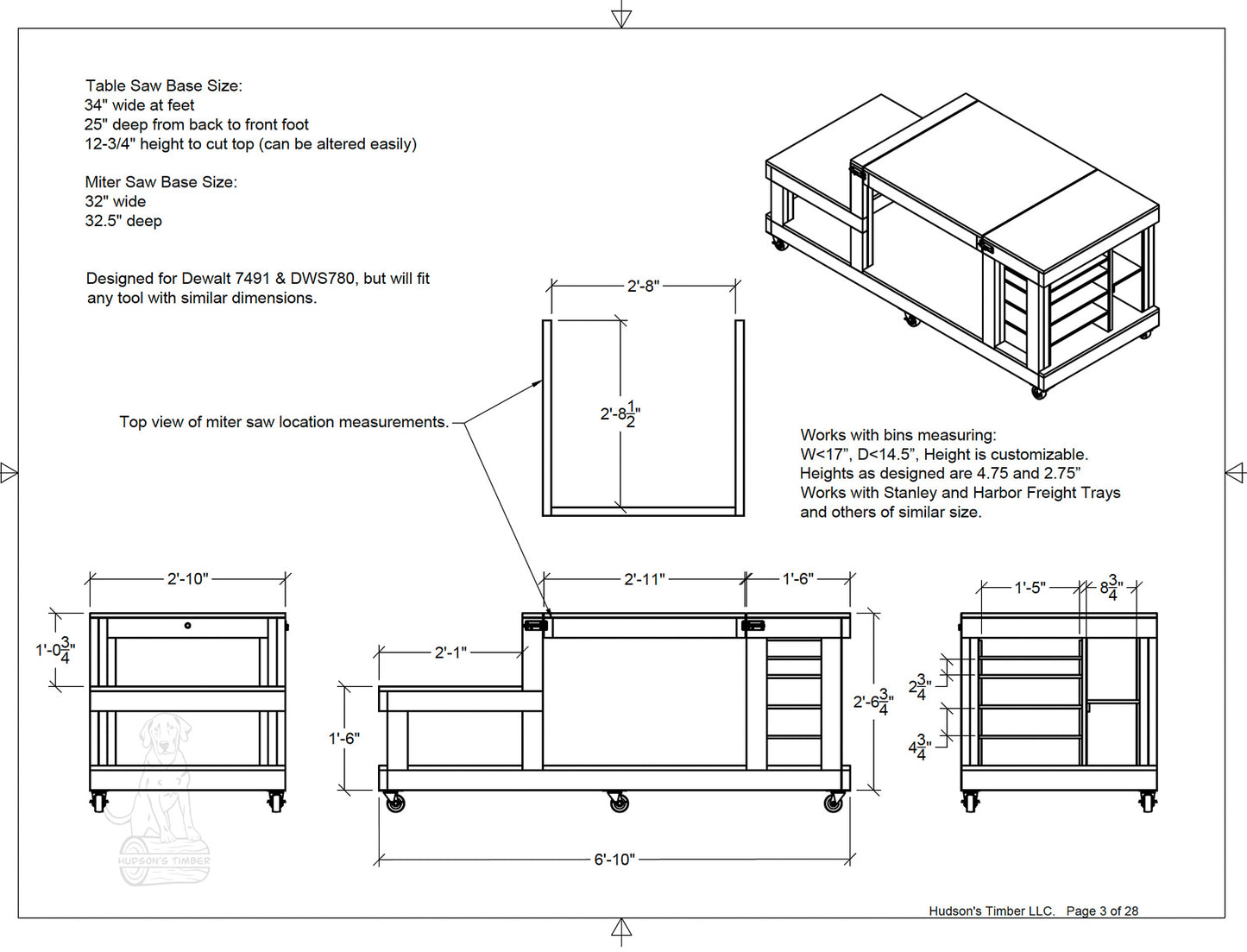 dimensions for flip top workbench that holds table saw and miter saw