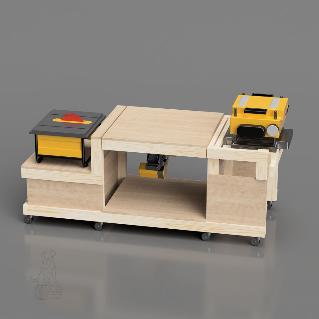 flip top workbench shown with planer in use