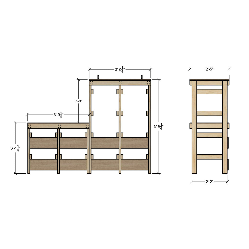 dimensions for combo workbench and tote rack for hdx