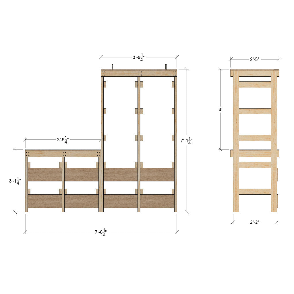 dimensions for tote rack workbench shown empty